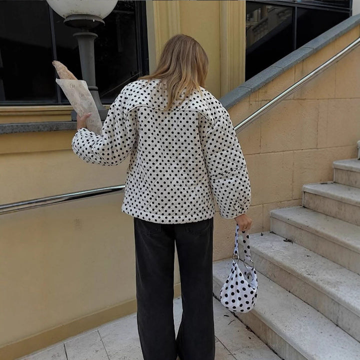 Damen gepolsterte Blousonjacke mit Punkten und voluminösen Ärmeln Drune