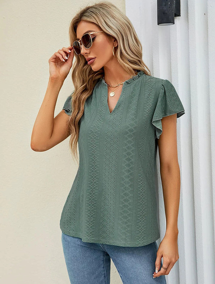 Damen luftige Bluse mit Spitzendetail Drune
