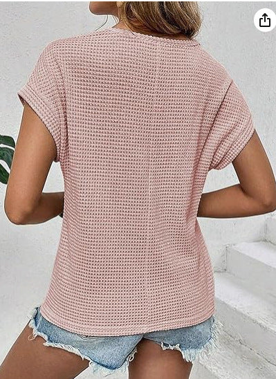Damen kurzärmliges Strickoberteil mit dekorativem Lochmuster Drune