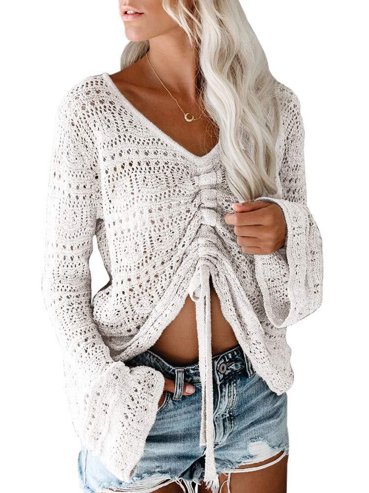 Damen angesagter V-Ausschnitt Pullover mit Raffung Drune