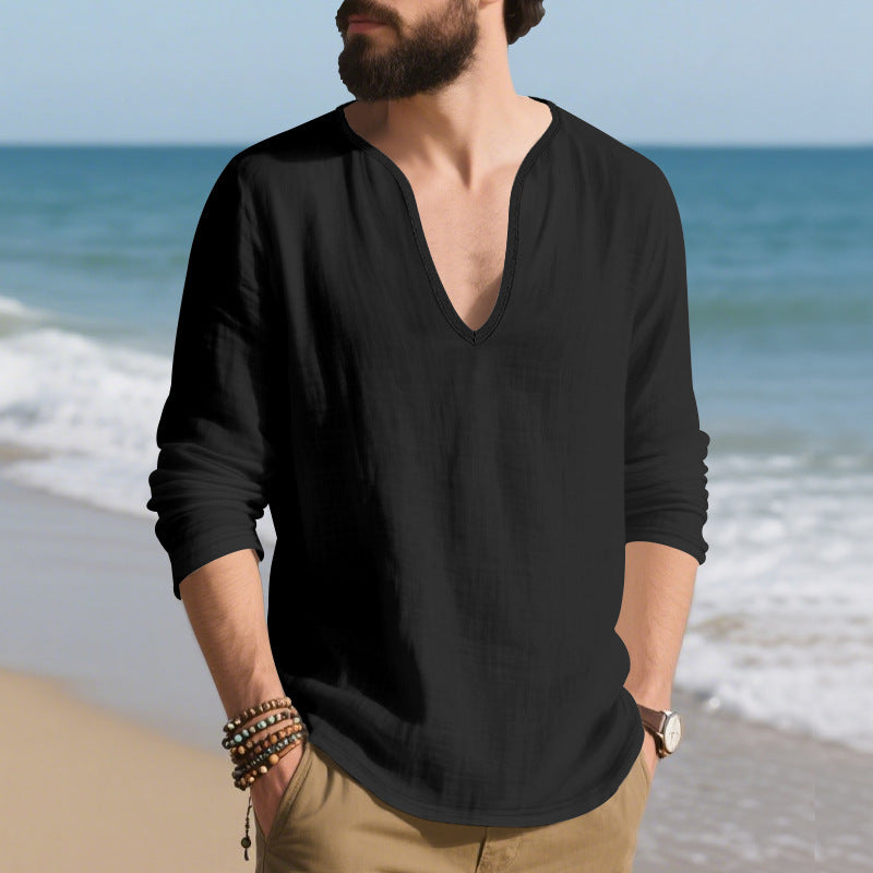 Herren lässiges Langarmshirt mit V-Ausschnitt aus hochwertigem Baumwollmix Drune