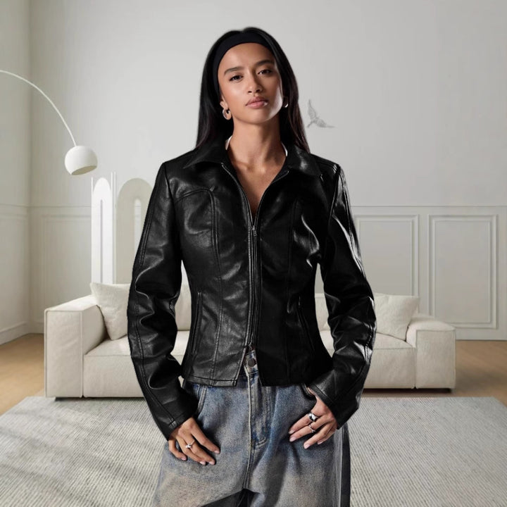 Damen Hochwertige Kunstlederjacke im figurbetonten Schnitt Drune