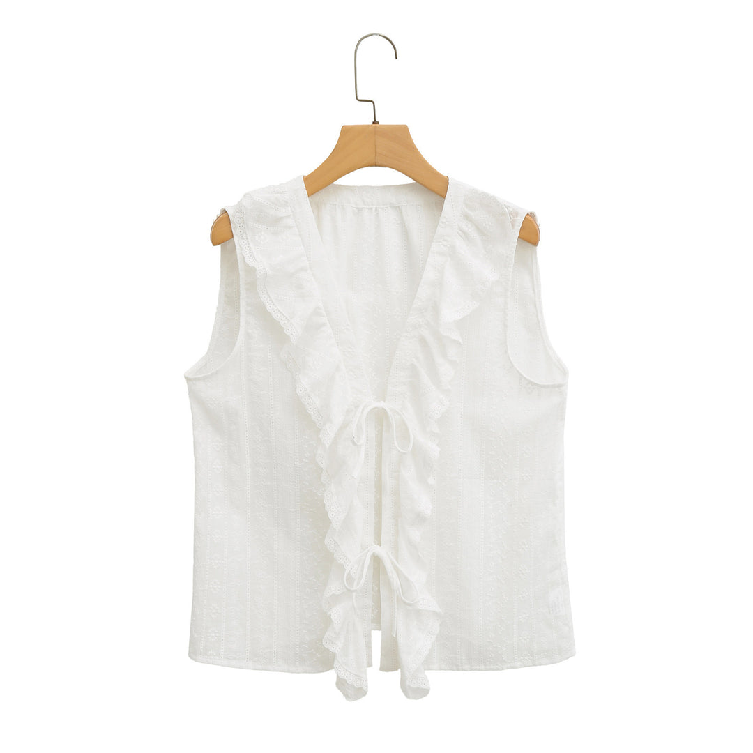 Damen Rüschenshirt mit elegantem V-Ausschnitt Drune