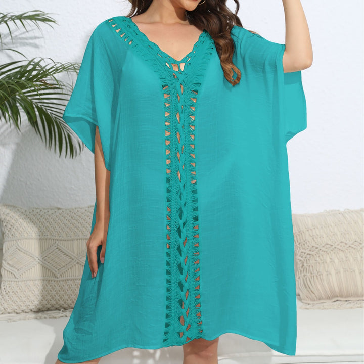 Damen luftiger Kaftan mit filigranem Häkelmuster Drune
