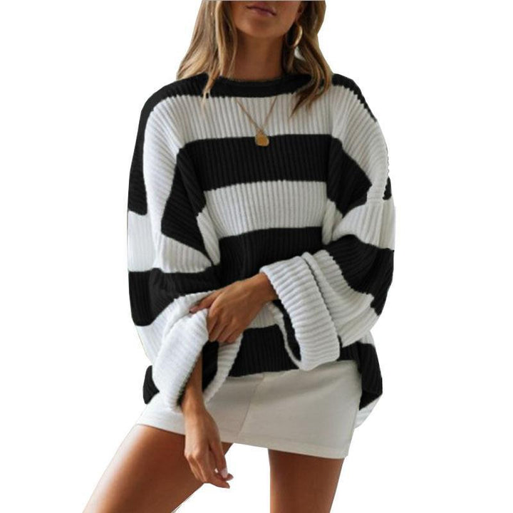 Damen gemütlicher Strickpullover mit modernem Streifenmuster und weitem Schnitt Drune