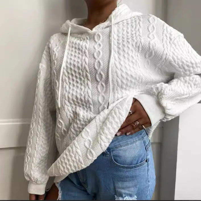 Damen Oversized Strickpullover mit kreativem Kabeleffekt und Kapuze Drune