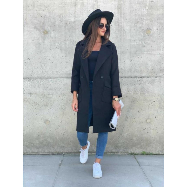 Damen Modischer Longblazer mit tiefem Revers und praktischen Taschen Drune