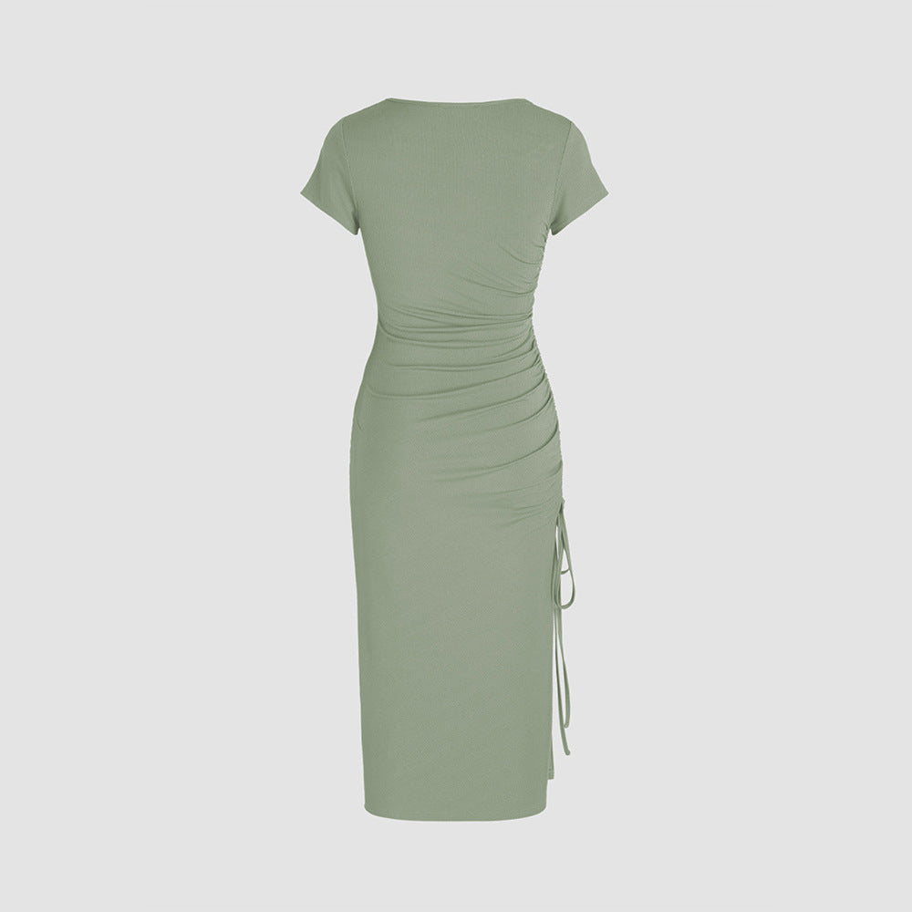 Damen Figurbetontes Midi-Kleid mit Seitenschlitz und Raffungsdetails Drune