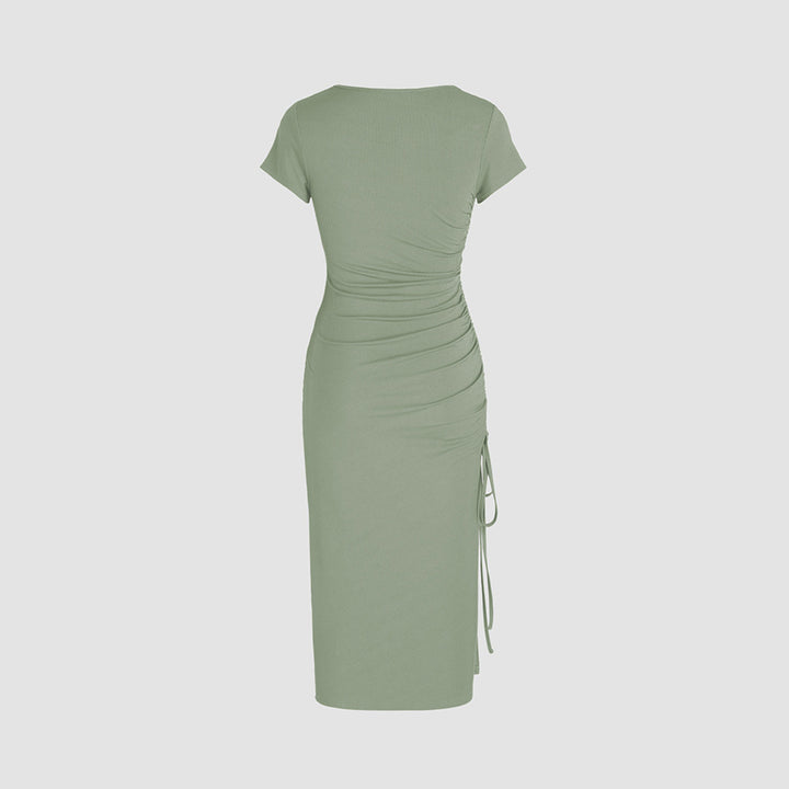 Damen Figurbetontes Midi-Kleid mit Seitenschlitz und Raffungsdetails Drune