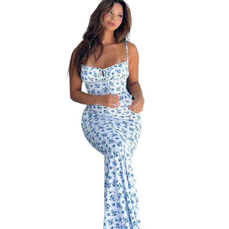 Damen Maxikleid mit Blumenmuster und trägerlosem Design Drune