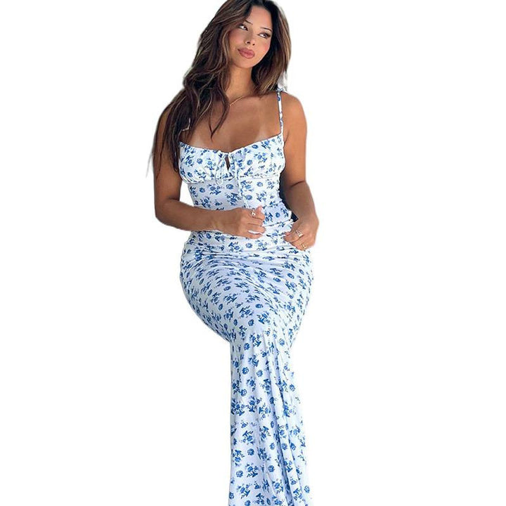 Damen Maxikleid mit Blumenmuster und trägerlosem Design Drune