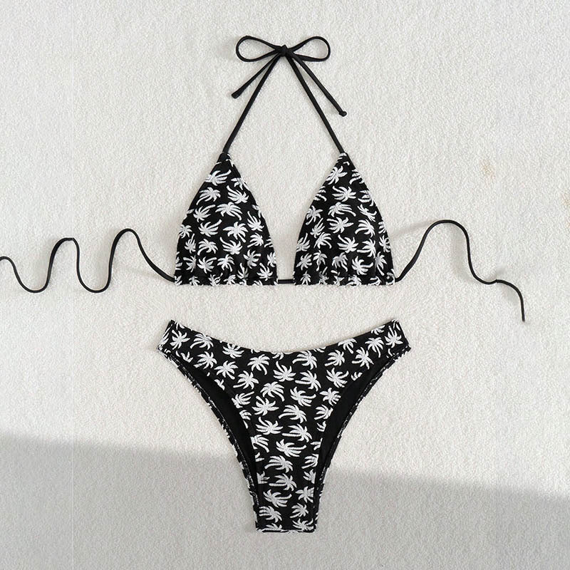 Damen Triangel-Bikini mit floralem Palmendruck Drune