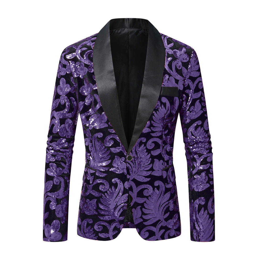 Herren glamouröser Pailletten-Blazer mit floralem Design und elegantem Schnitt Drune
