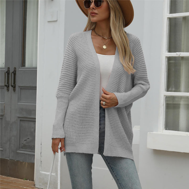 Damen lässiger Strickcardigan mit offener Front und grober Textur Drune