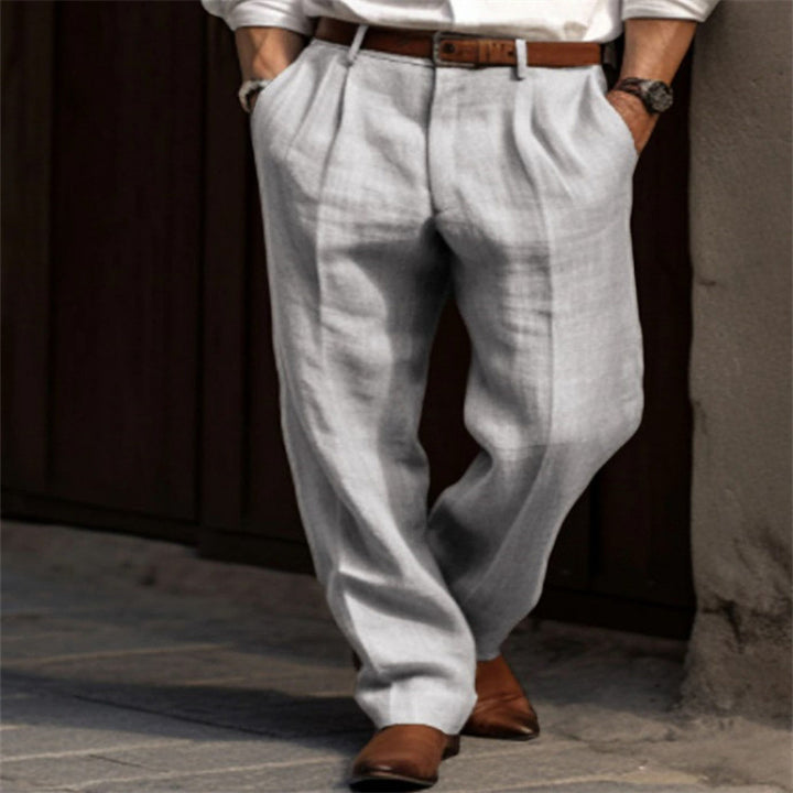 Herren elegante Leinenhose mit Falten und seitlichen Taschen Drune