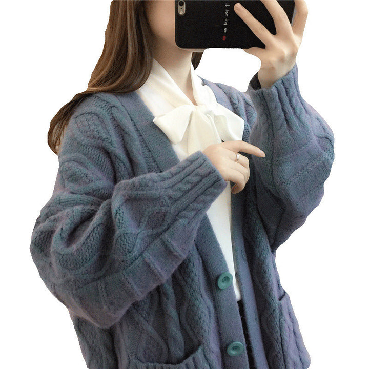 Damen Wabenstrick Oversized Cardigan mit Taschen und Knopfdetail Drune