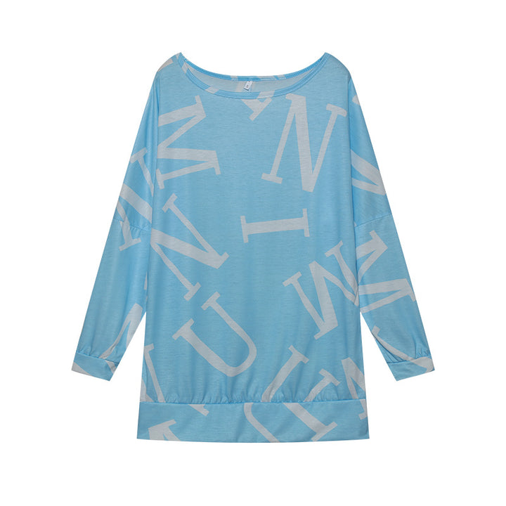 Damen Oversized Langarmshirt mit modernem Schriftzug und elastischem Bund Drune