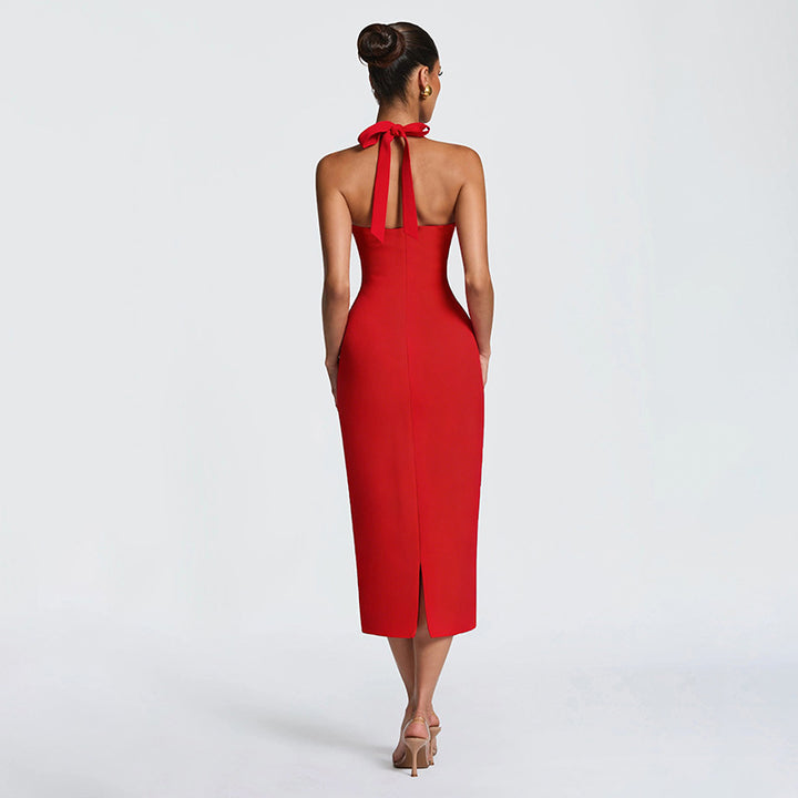 Damen Figurbetontes Midi-Kleid mit Herzausschnitt und verstellbaren Trägern Drune