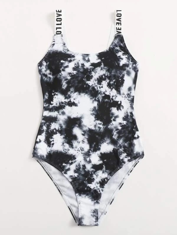 Damen Einteiler Badeanzug mit modischem Tie-Dye-Muster Drune