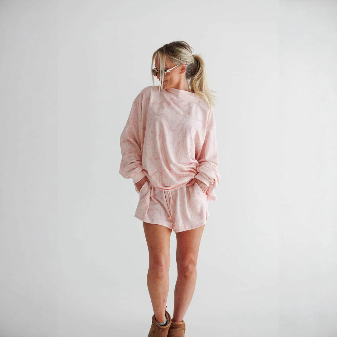 Damen lässiges Oversized-Sweatshirt mit hohem Kragen und kurzen Shorts Drune