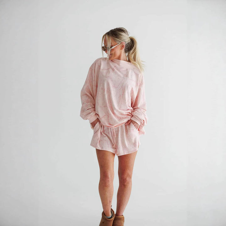 Damen lässiges Oversized-Sweatshirt mit hohem Kragen und kurzen Shorts Drune