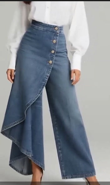 Damen Jeansrock mit asymmetrischem Schnitt und Knopfdetails Drune