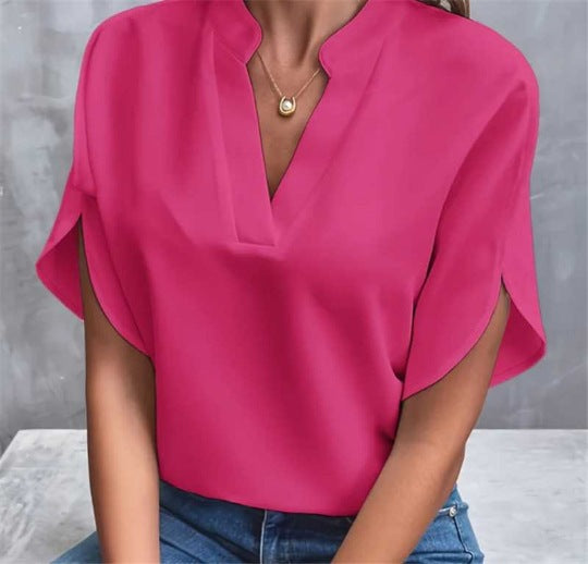 Damen elegantes Oberteil mit modernen Seitenschlitzen und V-Ausschnitt Drune
