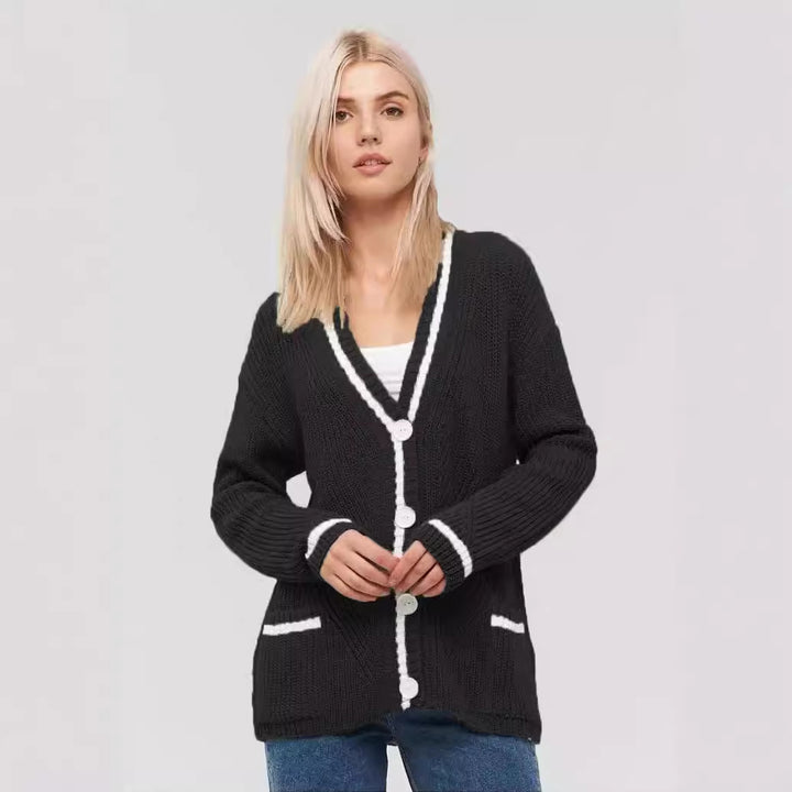 Damen Grobstrickjacke mit praktischen Pattentaschen und kontrastierenden Details Drune