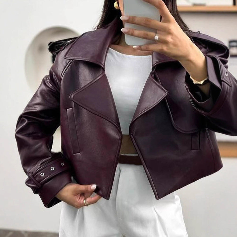 Damen Kunstlederjacke mit modischem Schnitt und praktischen Details Drune