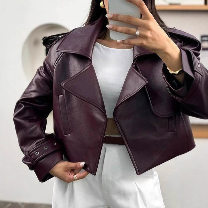 Damen Kunstlederjacke mit modischem Schnitt und praktischen Details Drune