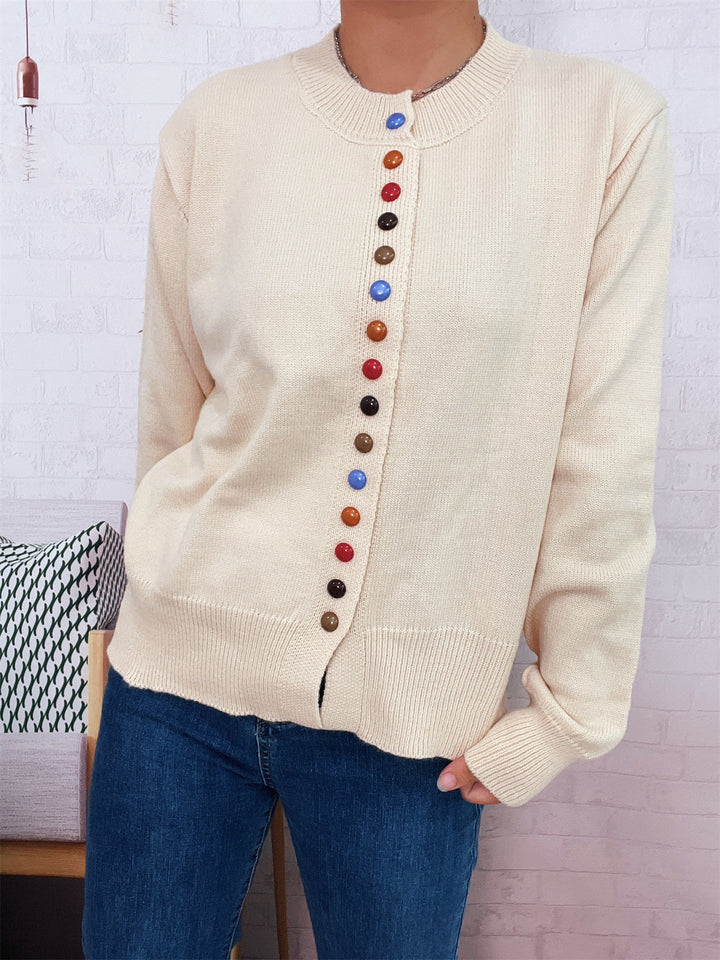 Damen stilvolle Strickjacke mit bunten Knöpfen Drune