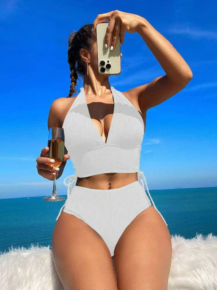 Damen Hochtailliertes Bikini-Set mit verstellbaren Trägern und elegantem Schnitt Drune