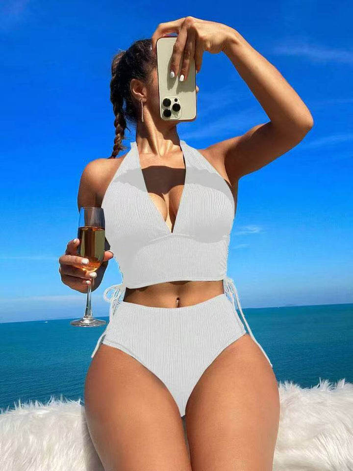 Damen Hochtailliertes Bikini-Set mit verstellbaren Trägern und elegantem Schnitt Drune