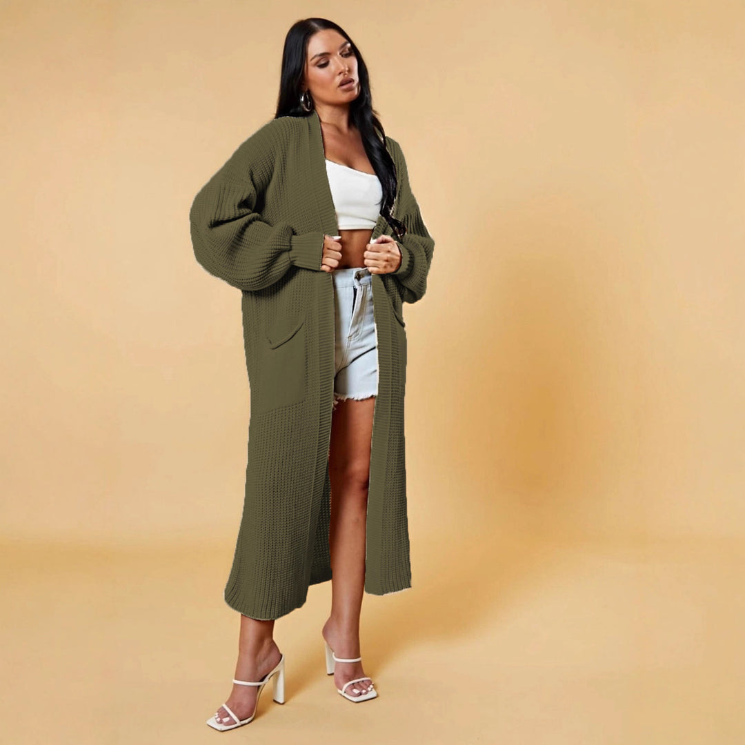 Damen Langstrick-Cardigan mit offenem Design und praktischen Taschen Drune