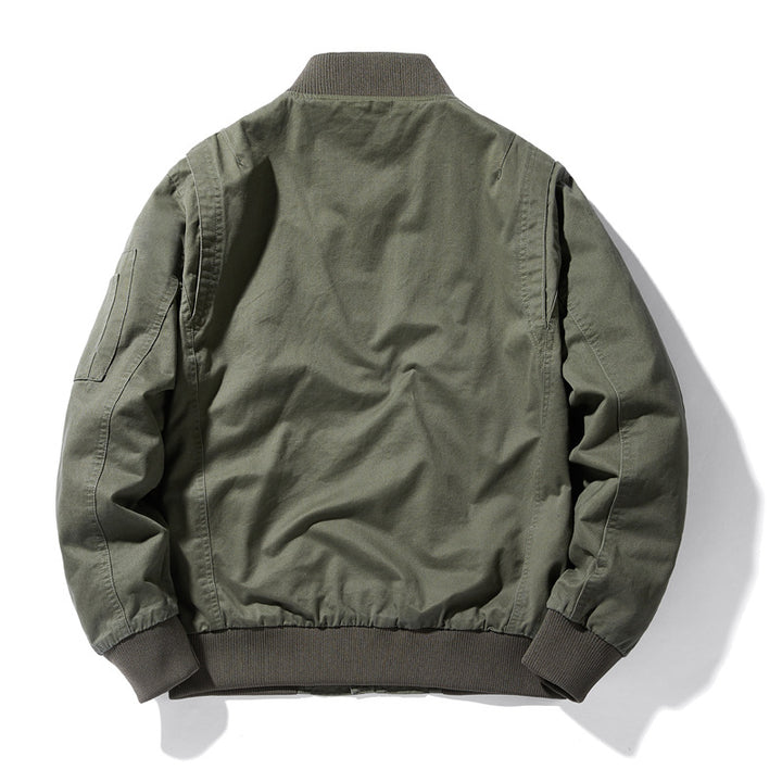 Herren  Baumwoll-Canvas Pilot Zip-Jacke mit geripptem Kragen, Bündchen, Saum und utility Ärmel Tasche Drune