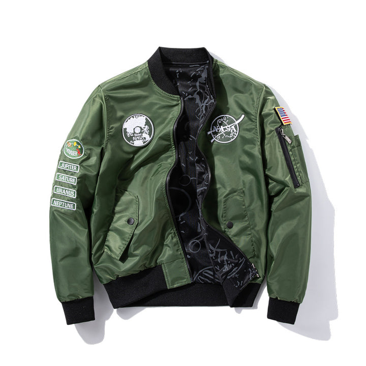 Herren  gestickte Missionsabzeichen reflektierende Shell Flight Bomber mit bedrucktem Konstellationsfutter und Ärmel-Reißverschlusstasche Drune