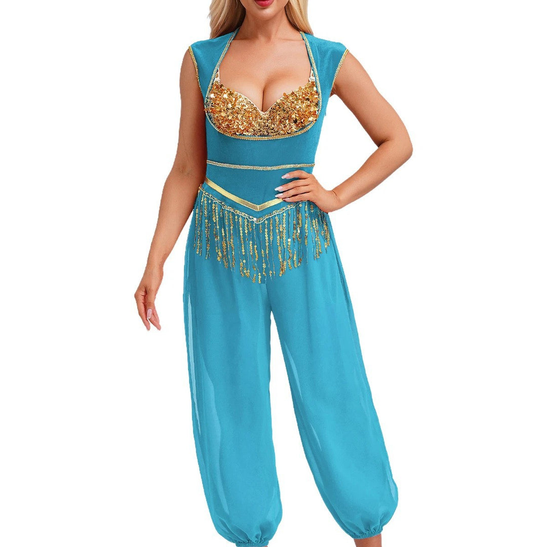 Damen Kostüm-Jumpsuit mit glitzerndem Oberteil und lässiger Hose Drune