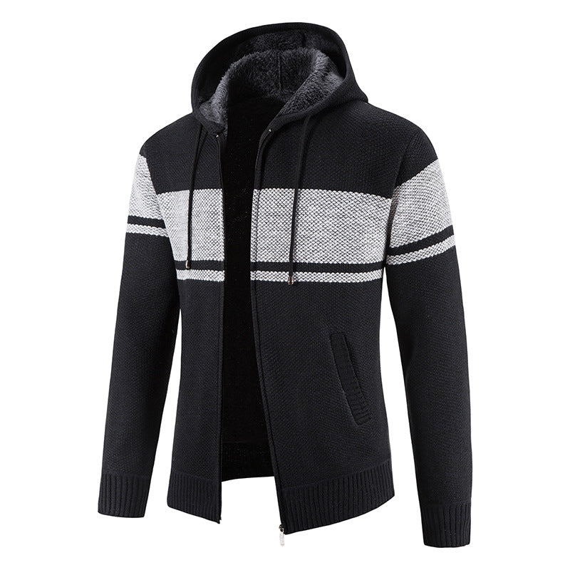 Herren nan gefütterte Strick-Kapuzenjacke mit Teddyfutter, durchgehendem Reißverschluss und Kordelzug Drune