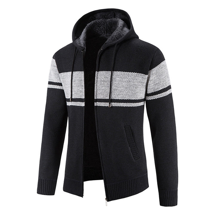 Herren nan gefütterte Strick-Kapuzenjacke mit Teddyfutter, durchgehendem Reißverschluss und Kordelzug Drune