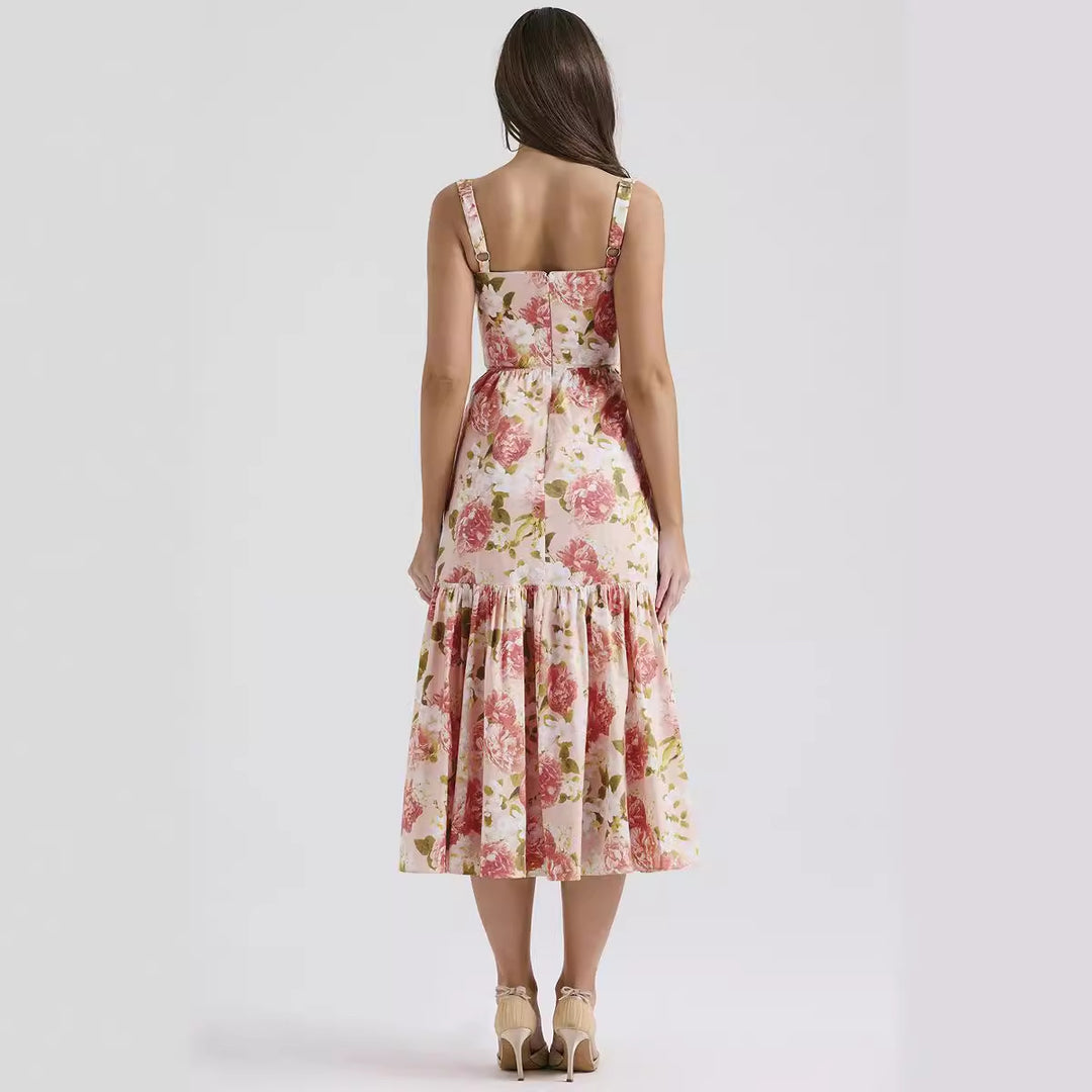 Damen Maxi-Kleid mit floralem Design und seitlichen Taschen Drune