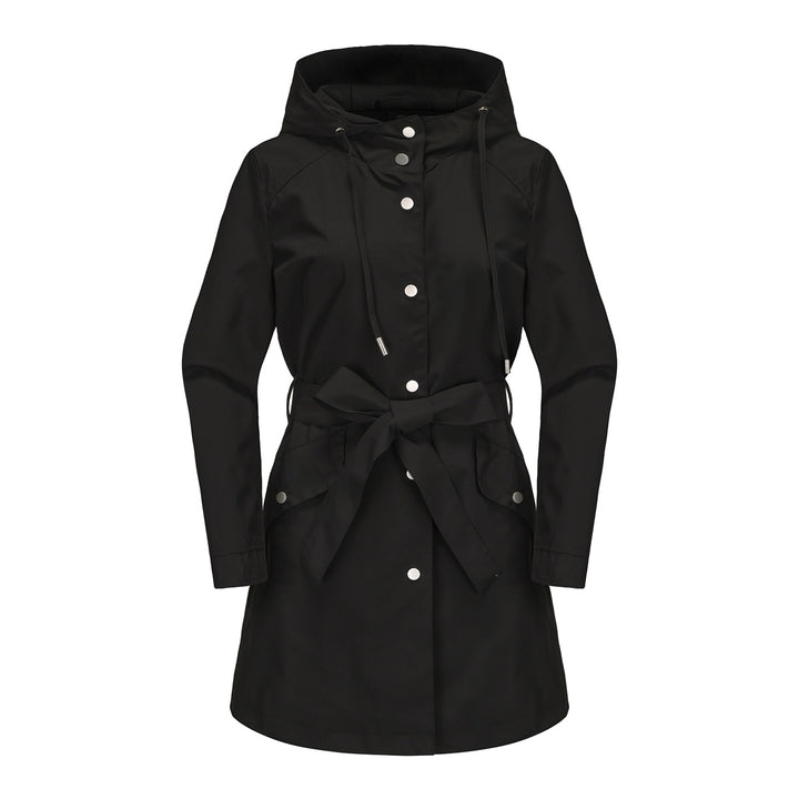 Damen wasserfeste Übergangsjacke mit verstellbarem Kapuzenkragen und Taillengürtel Drune