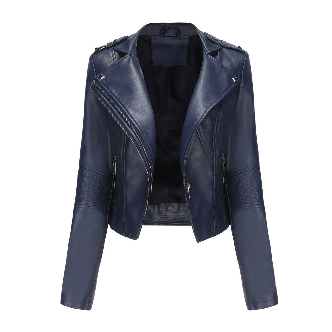 Damen stylische Bikerjacke mit asymmetrischem Reißverschluss und Detailnähten Drune