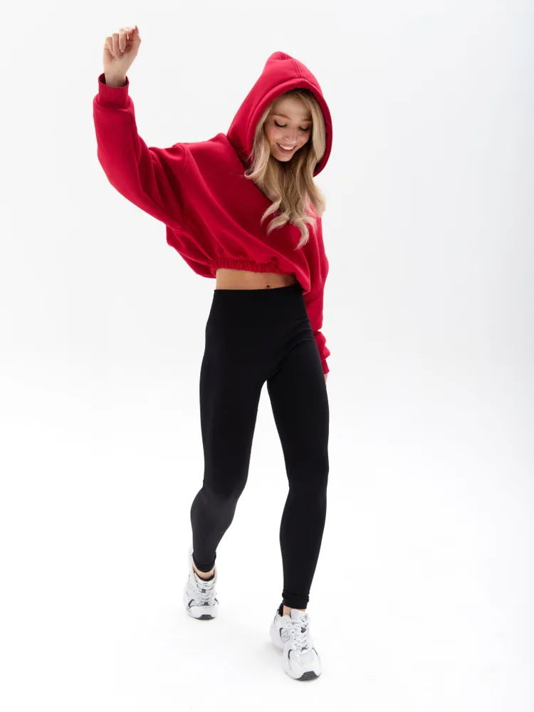 Damen modischer cropped Hoodie mit weitem Schnitt Drune