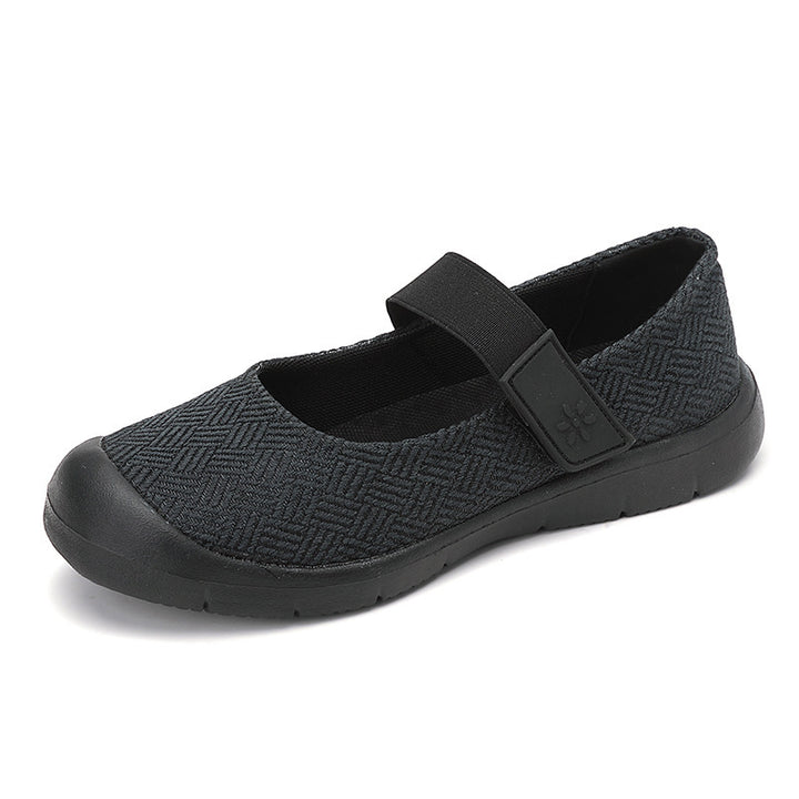 Damen nan komfortabler Strick-Riemchen-Ballerina mit verstellbarem Klettverschluss und flexibler Gummilaufsohle Drune