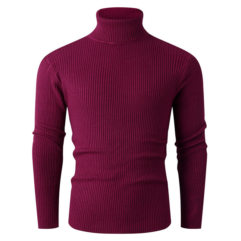 Herren nan taillierter Rippen-Strick Rollkragenpullover Slim Fit Drune