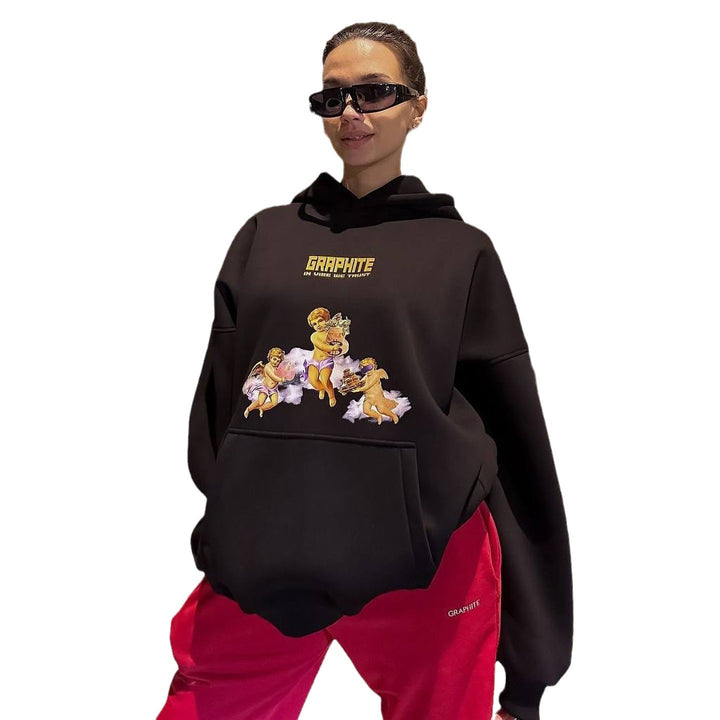 Damen Oversized Kapuzenpullover mit kreativem Druck und lässigem Schnitt Drune