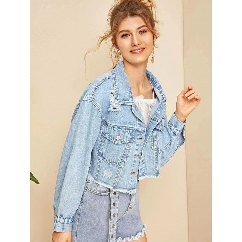 Damen Denim Jacke mit modischen Distressed-Details Drune