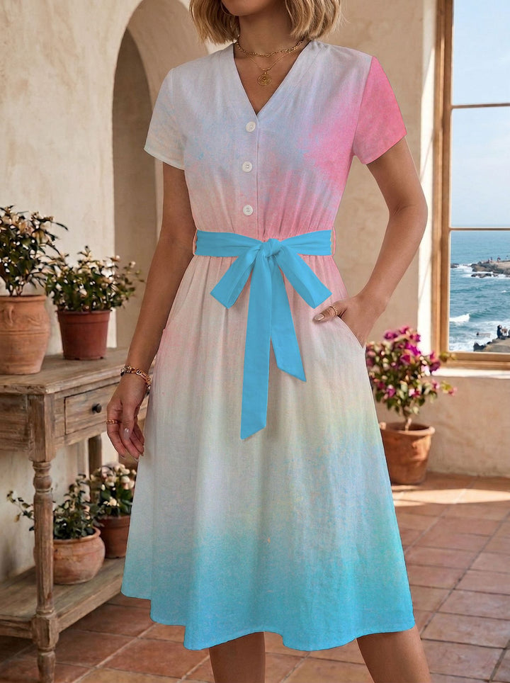 Damen Sommerliches Kleid mit taillierbarem Bindegürtel und floralem Muster Drune