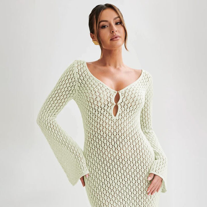 Damen elegantes Häkelkleid mit tiefem Ausschnitt Drune