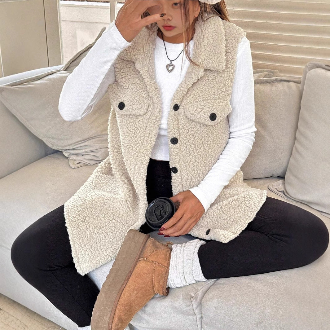 Damen Weiche Weste aus Teddystoff mit praktischen Taschen Drune